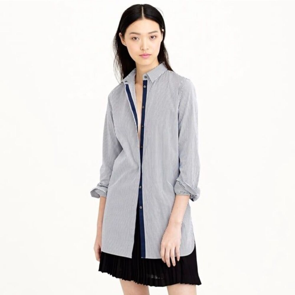 J. Crew Endless Blue White Stripe Button Front Shirt Blouse Size 2